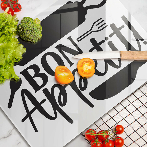 Herdabdeckplatte glas Inschrift Bon Appetit