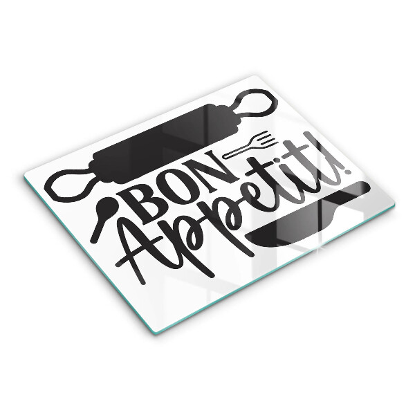 Herdabdeckplatte glas Inschrift Bon Appetit