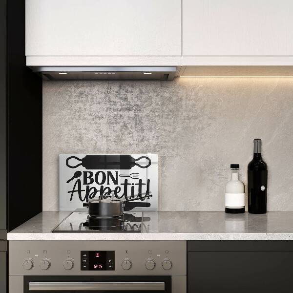 Herdabdeckplatte glas Inschrift Bon Appetit
