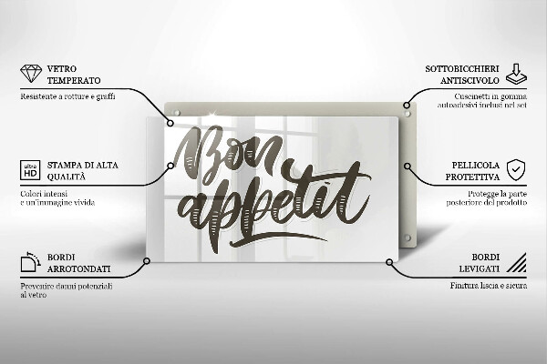 Herdabdeckplatte glas Inscription Bon Appetit
