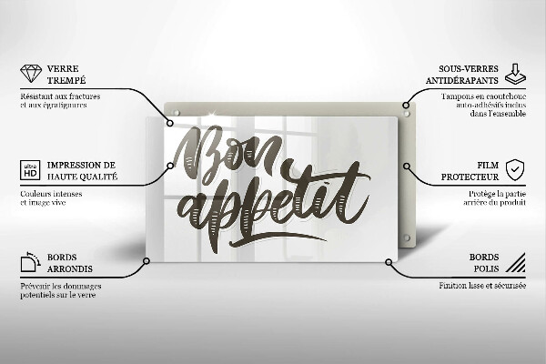 Herdabdeckplatte glas Inscription Bon Appetit