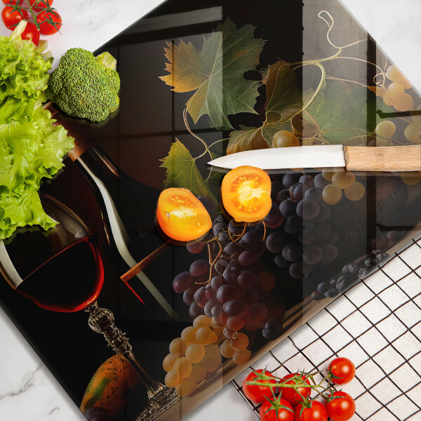 Herdabdeckplatte glas Glas Wein und Trauben