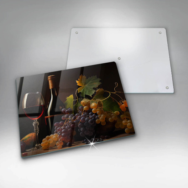 Herdabdeckplatte glas Glas Wein und Trauben