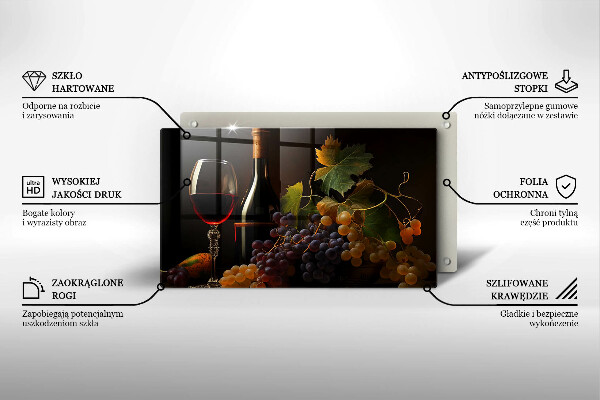 Herdabdeckplatte glas Glas Wein und Trauben