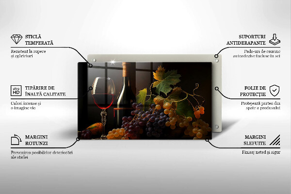 Herdabdeckplatte glas Glas Wein und Trauben
