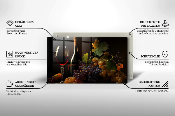 Herdabdeckplatte glas Glas Wein und Trauben