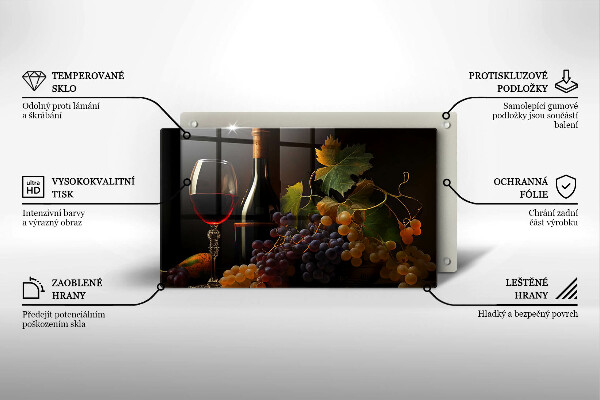 Herdabdeckplatte glas Glas Wein und Trauben