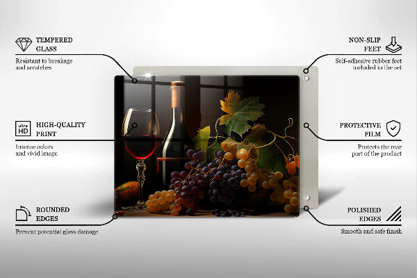 Herdabdeckplatte glas Glas Wein und Trauben