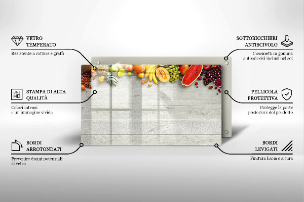 Herdabdeckplatte glas Früchte auf Brettern