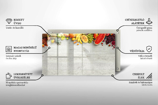 Herdabdeckplatte glas Früchte auf Brettern