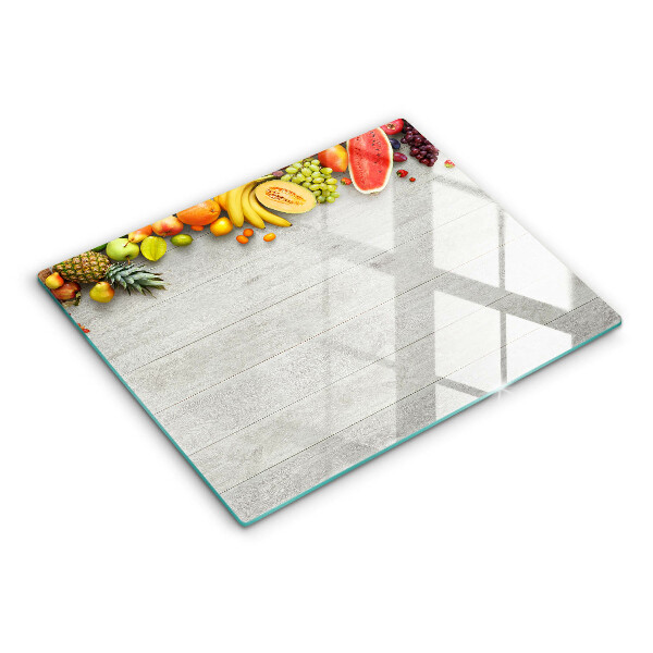 Herdabdeckplatte glas Früchte auf Brettern