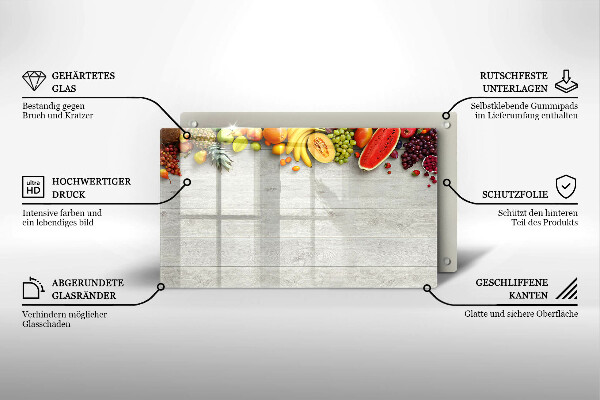 Herdabdeckplatte glas Früchte auf Brettern