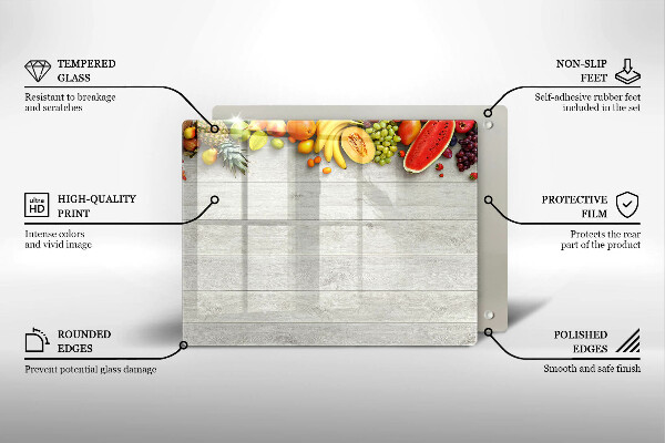Herdabdeckplatte glas Früchte auf Brettern