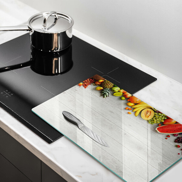 Herdabdeckplatte glas Früchte auf Brettern