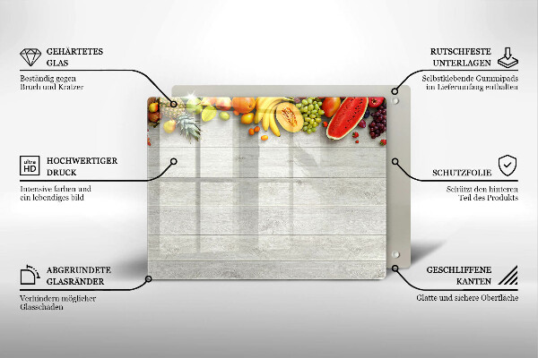 Herdabdeckplatte glas Früchte auf Brettern