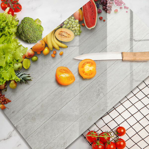 Herdabdeckplatte glas Früchte auf Brettern