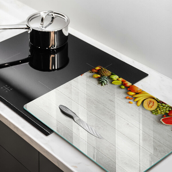 Herdabdeckplatte glas Früchte auf Brettern