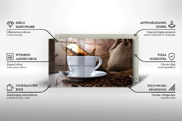 Herdabdeckplatte glas Tasse und Kaffeebohnen