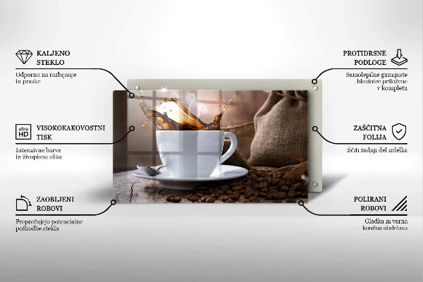 Herdabdeckplatte glas Tasse und Kaffeebohnen