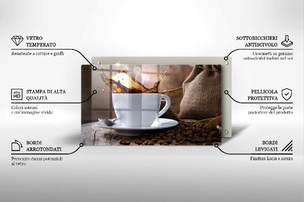 Herdabdeckplatte glas Tasse und Kaffeebohnen