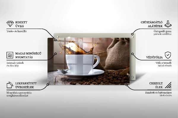 Herdabdeckplatte glas Tasse und Kaffeebohnen