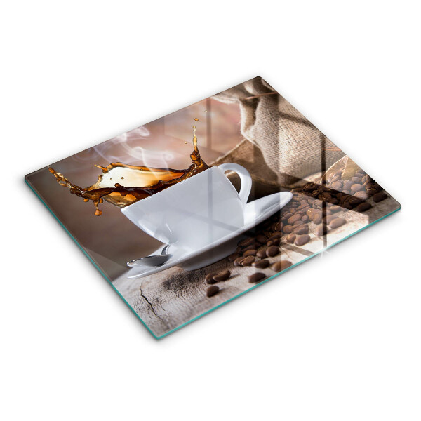 Herdabdeckplatte glas Tasse und Kaffeebohnen