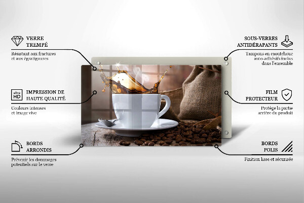 Herdabdeckplatte glas Tasse und Kaffeebohnen