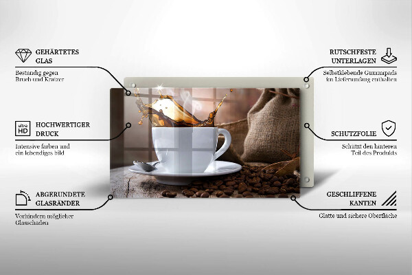 Herdabdeckplatte glas Tasse und Kaffeebohnen