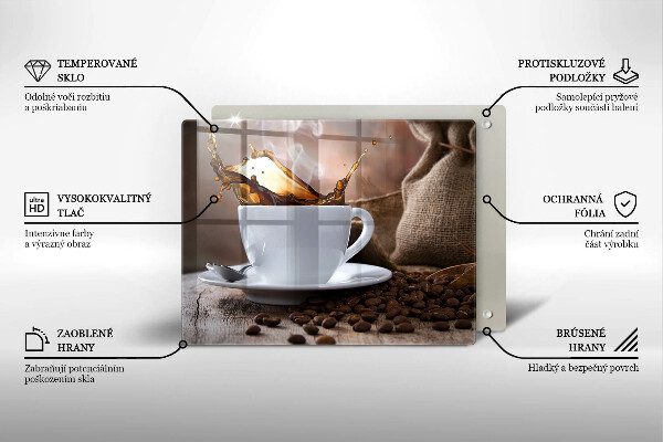 Herdabdeckplatte glas Tasse und Kaffeebohnen