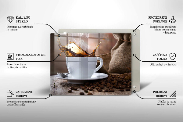 Herdabdeckplatte glas Tasse und Kaffeebohnen