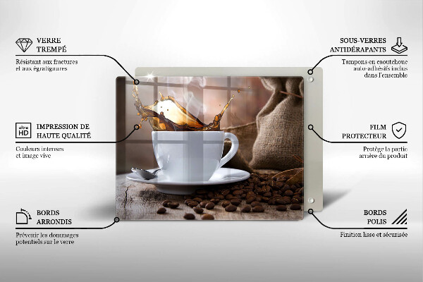 Herdabdeckplatte glas Tasse und Kaffeebohnen