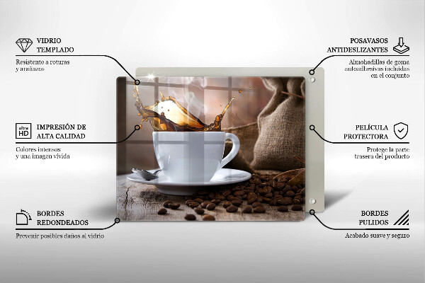 Herdabdeckplatte glas Tasse und Kaffeebohnen