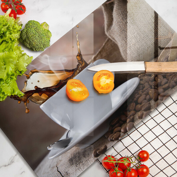 Herdabdeckplatte glas Tasse und Kaffeebohnen