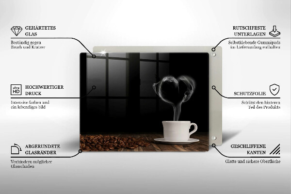 Herdabdeckplatte glas Kaffeetasse-Herz