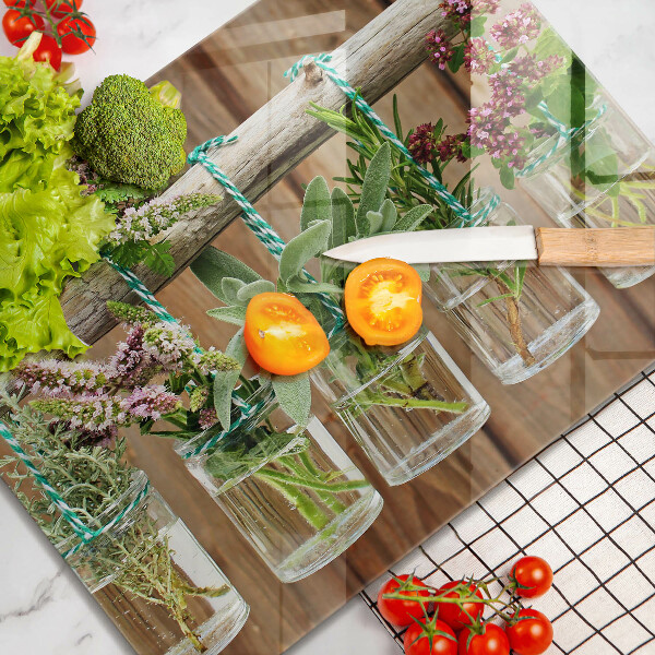 Herdabdeckplatte glas Kräuterpflanzen Vintage