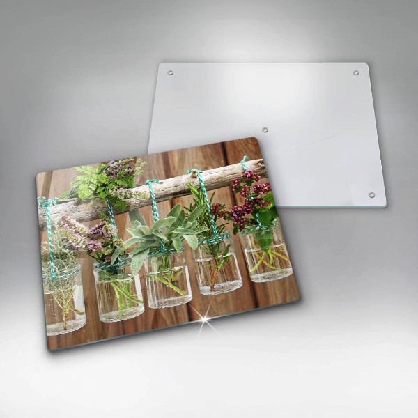 Herdabdeckplatte glas Kräuterpflanzen Vintage