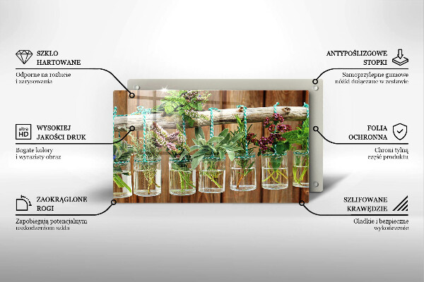 Herdabdeckplatte glas Kräuterpflanzen Vintage