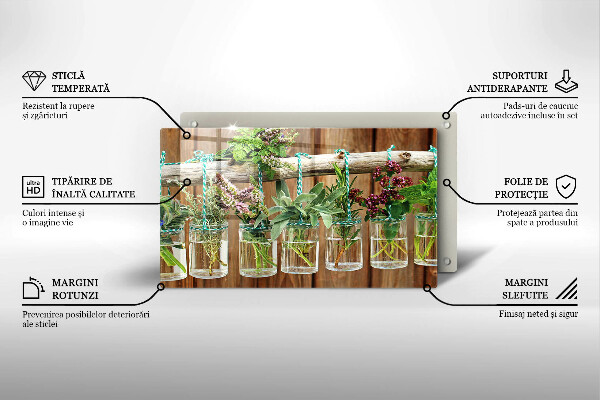Herdabdeckplatte glas Kräuterpflanzen Vintage