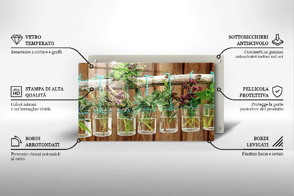 Herdabdeckplatte glas Kräuterpflanzen Vintage