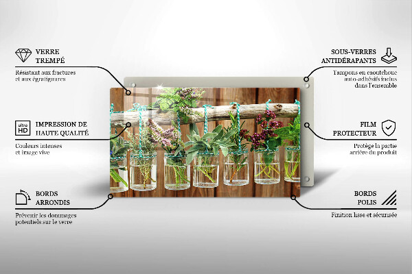 Herdabdeckplatte glas Kräuterpflanzen Vintage