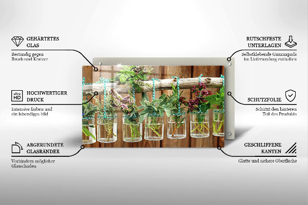 Herdabdeckplatte glas Kräuterpflanzen Vintage