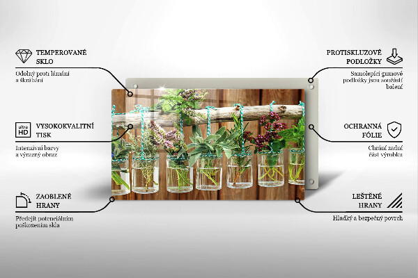 Herdabdeckplatte glas Kräuterpflanzen Vintage