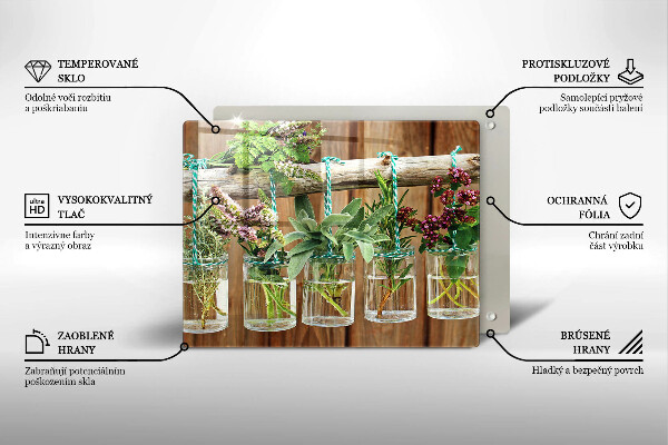 Herdabdeckplatte glas Kräuterpflanzen Vintage