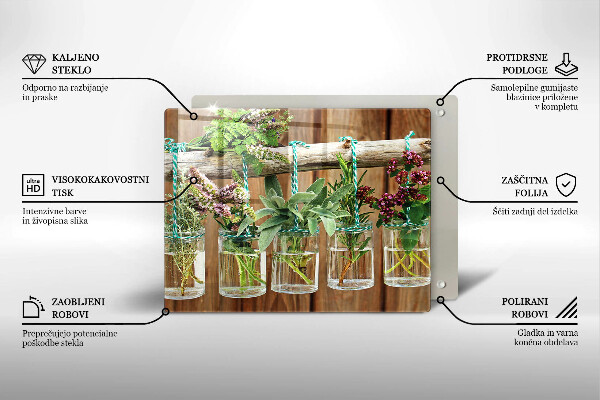 Herdabdeckplatte glas Kräuterpflanzen Vintage