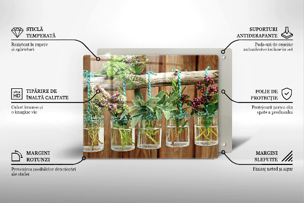 Herdabdeckplatte glas Kräuterpflanzen Vintage