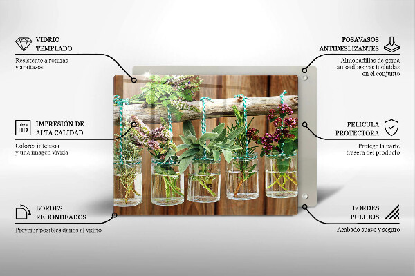 Herdabdeckplatte glas Kräuterpflanzen Vintage
