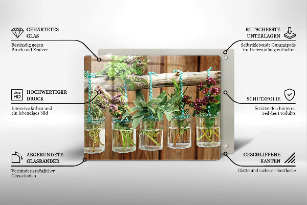 Herdabdeckplatte glas Kräuterpflanzen Vintage