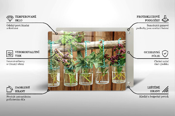 Herdabdeckplatte glas Kräuterpflanzen Vintage