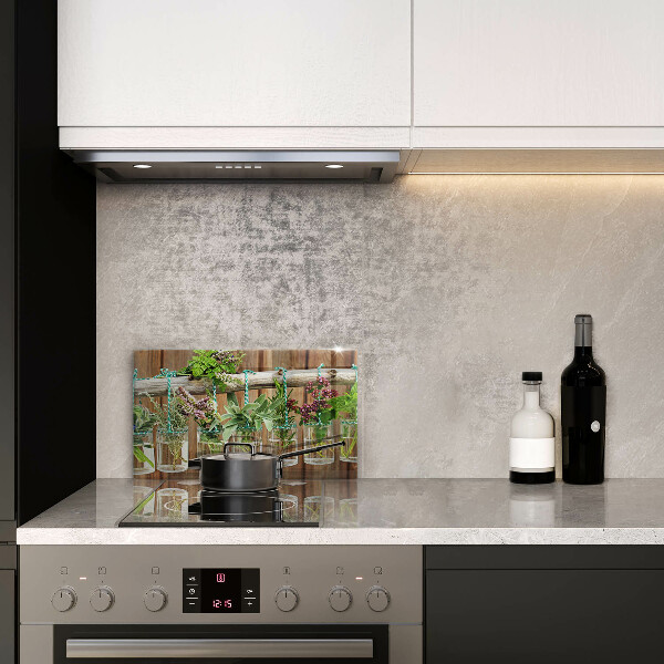 Herdabdeckplatte glas Kräuterpflanzen Vintage