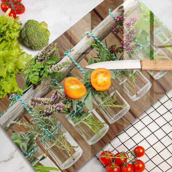 Herdabdeckplatte glas Kräuterpflanzen Vintage